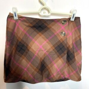 Aeropostale Y2k Clueless Plaid Mini Skirt Brown Pink Button Detail